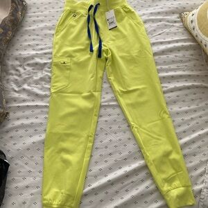 Figs Neon Yellow Joggers with Blue Drawstring